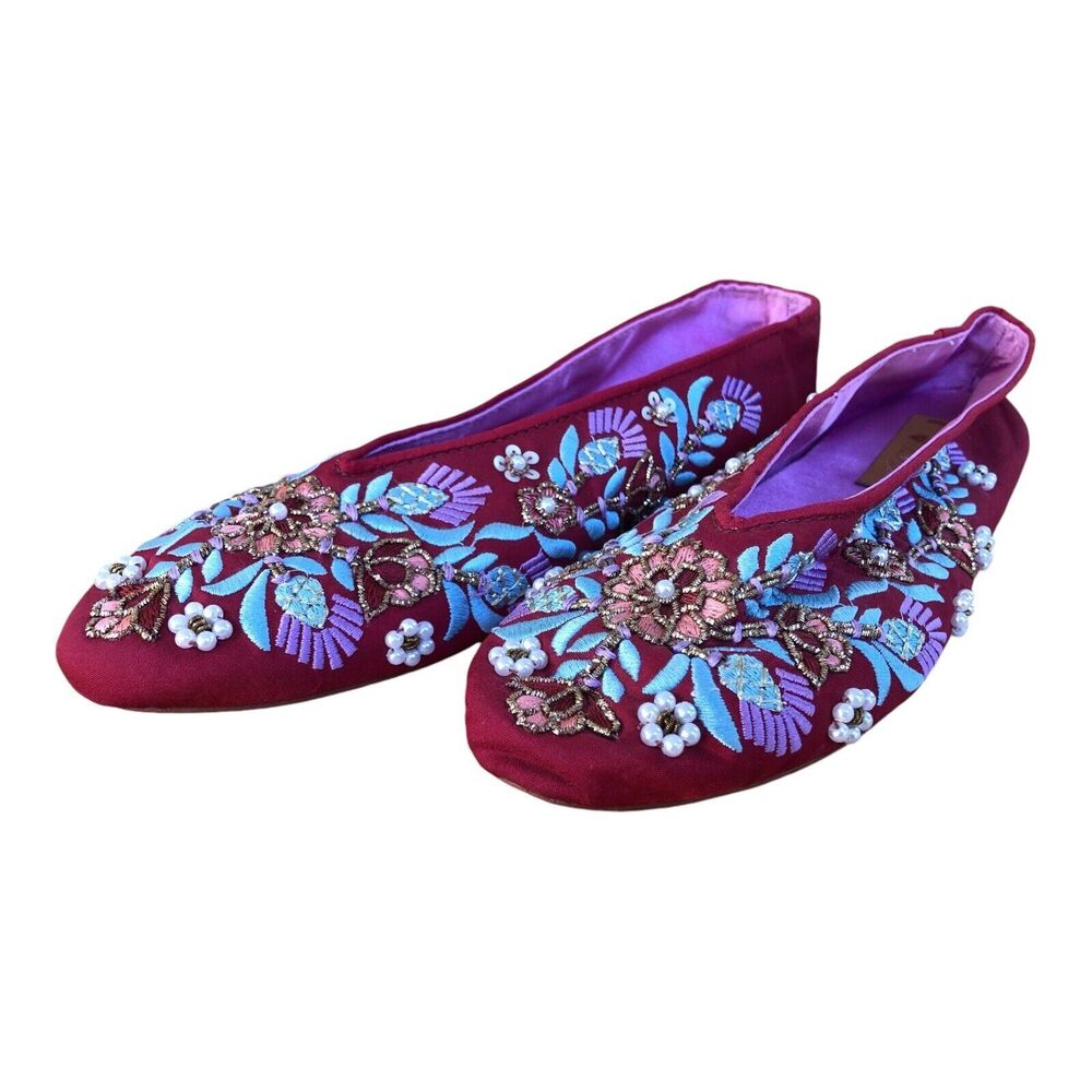 Anthropology Llani Embellished Satin Ballet Slippers Size 39/8.5 - Picture 2 of 11